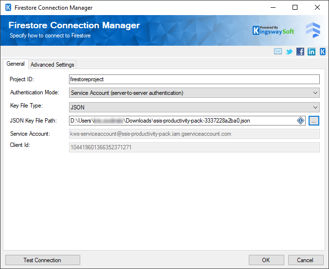 Firestore Connection Manager - Service account JSON